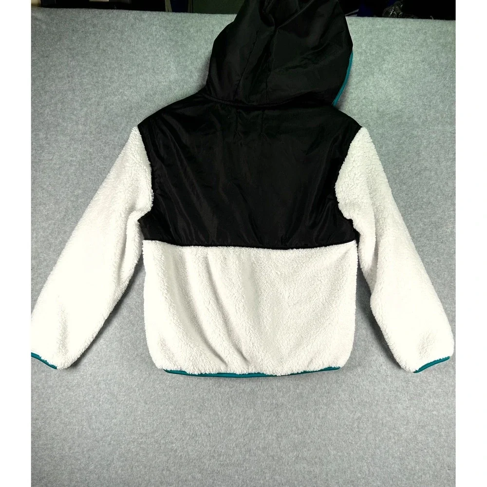 Old Navy Sherpa Jacket Boys L 10-12 White Black Hooded Cozy Warm Outdoor Winter